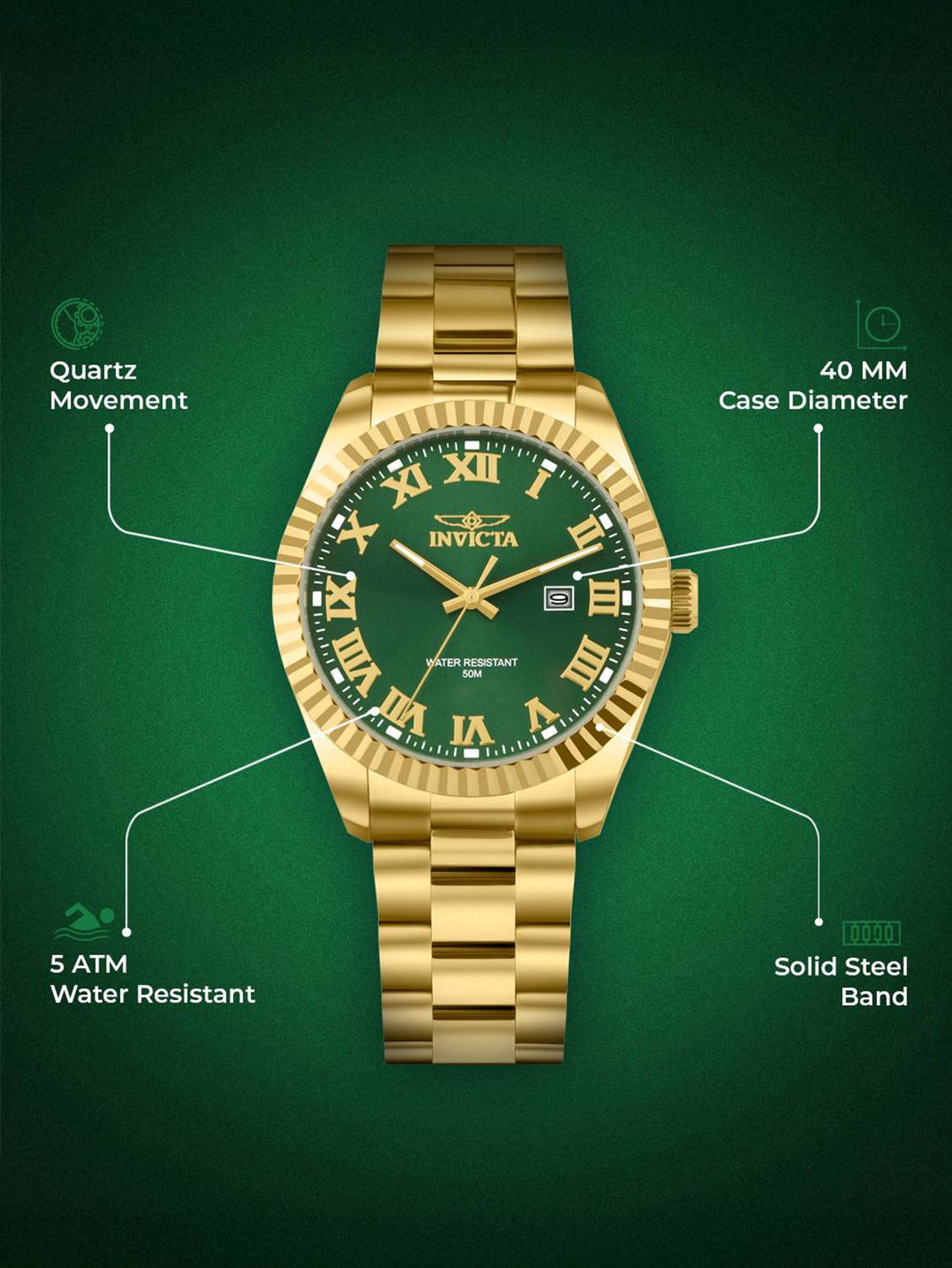Invicta 48548 Green Dial Men's Watch - Image 3