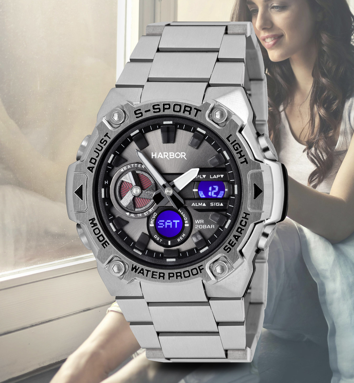 Image of Harbor 9125 Steel Elegant and Premium Stainless Steel Watch Created for Men Analog-Digital Watch - For Men