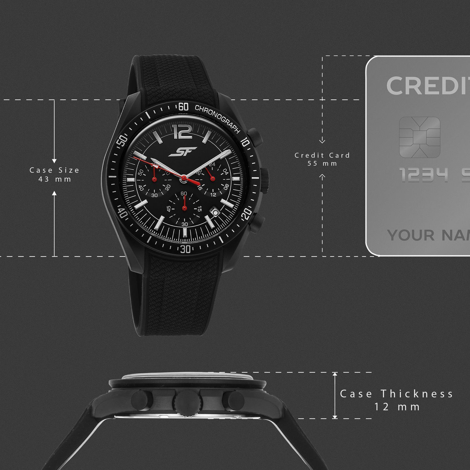 Image of SONATA SF Genesis Quartz Multifunction Chronograph Black Dial Black Strap Analog Watch - For Men