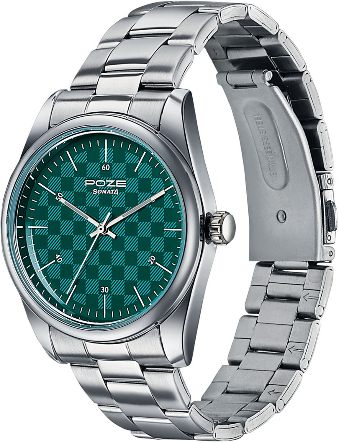 Image of SONATA Poze Drop 9.1 Poze 9 Quartz Green Dial Silver Strap Analog Watch - For Men