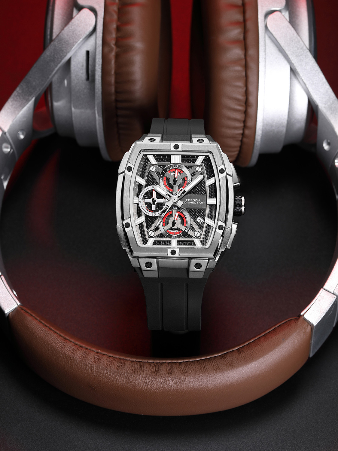 Image of French Connection FCM08SB French Connection | Chronograph | Black Dial | Silicone Strap | FCM08SB Analog Watch - For Men