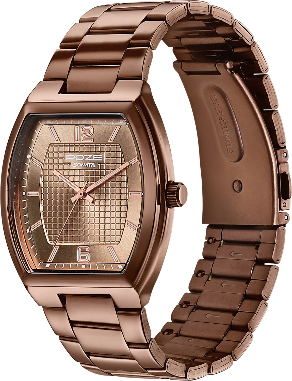 Image of SONATA Poze 8 Sonata Poze 8 Quartz Brown Dial IP Brown 304SS Sheet Metal Strap Analog Watch - For Men