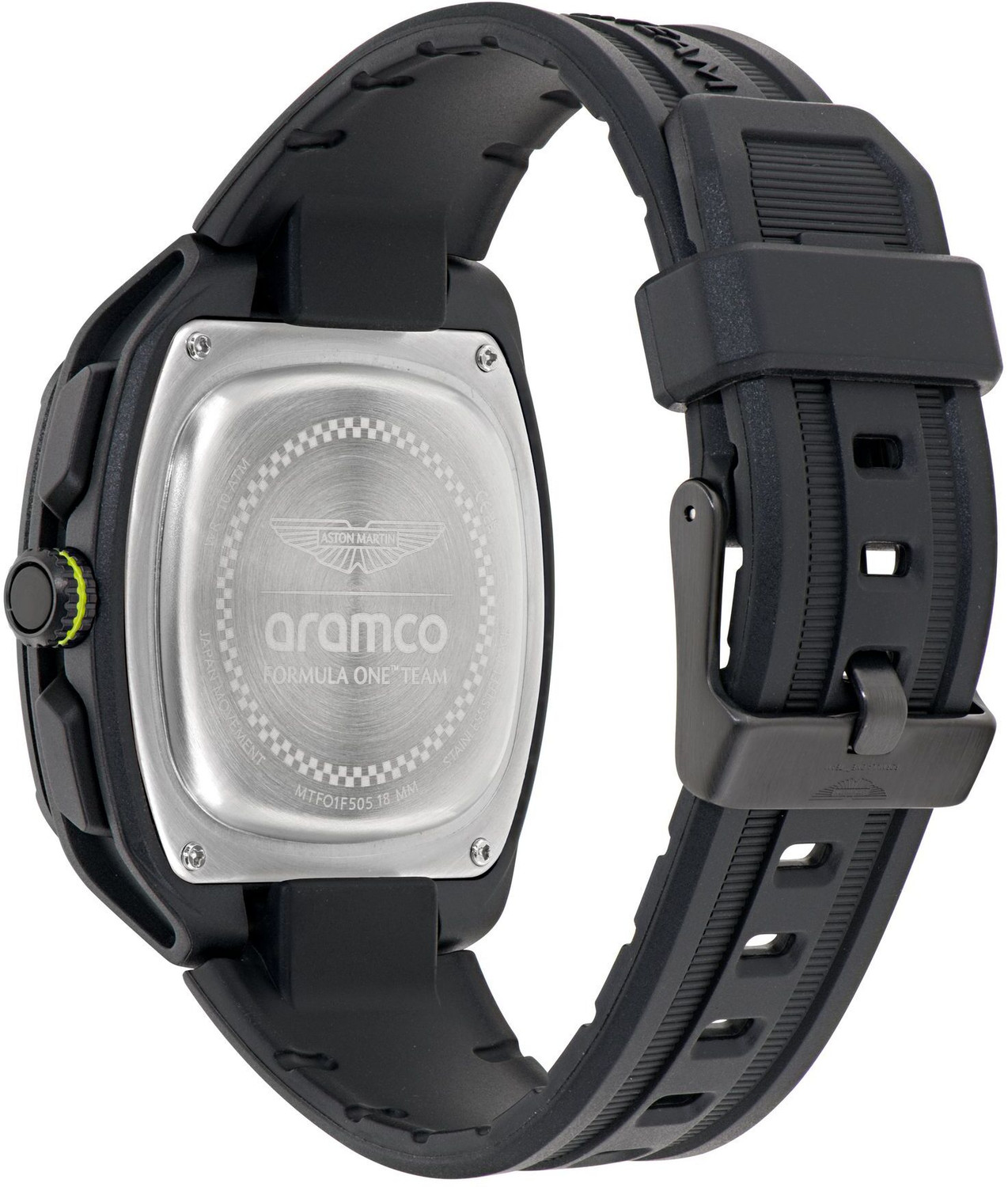 Image of Aston Martin MTFO1F50543 Aramco Square 44mm Black Dial Analog Watch - For Men