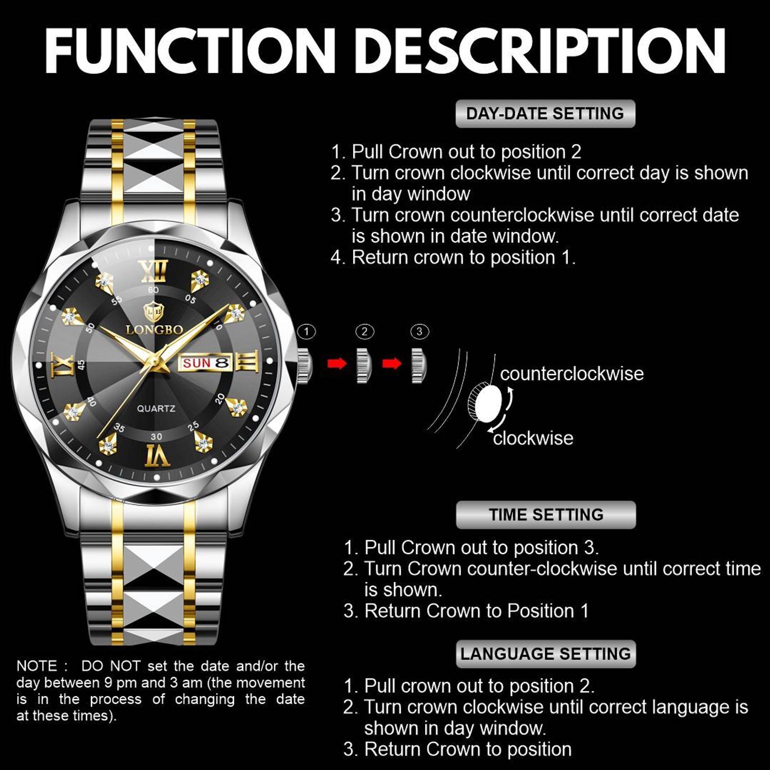 Longbo Zenith Diamond Analog Watch for Men - Image 4