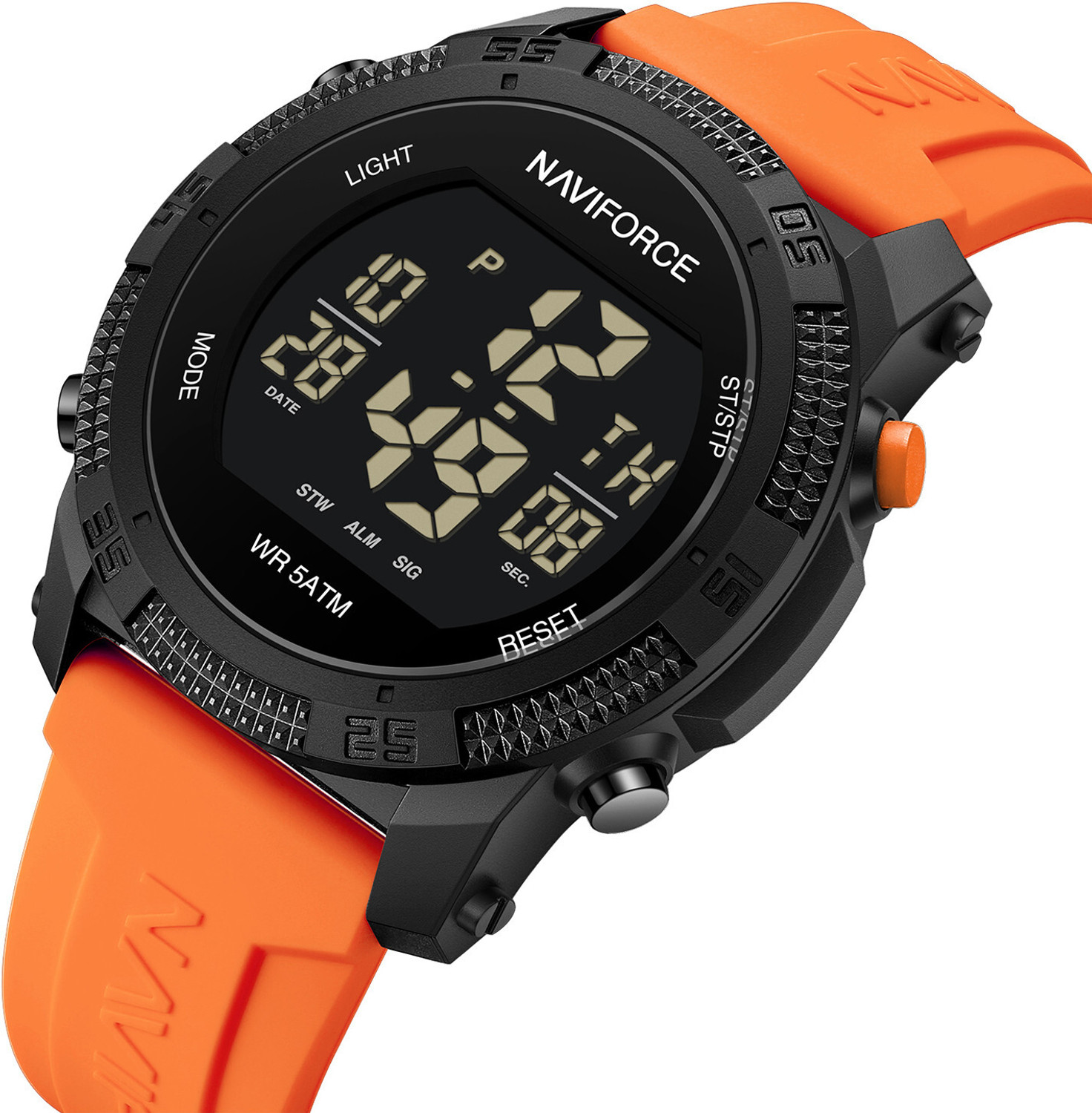 Image of NAVIFORCE NF7104 B /O Orange silicone light weight strap multi-function round dial Digital Watch - For Men