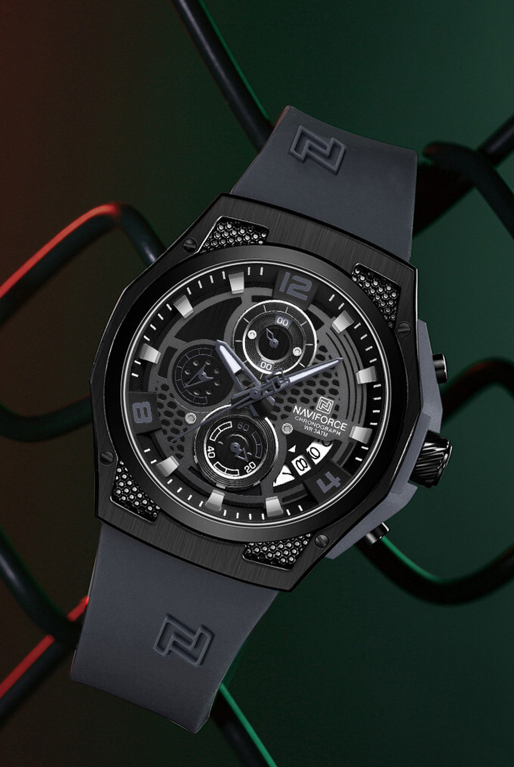 Image of NAVIFORC NF8051TBBGY Distinctive and Elegant Grey & Black color silicon strap Analog Watch - For Men