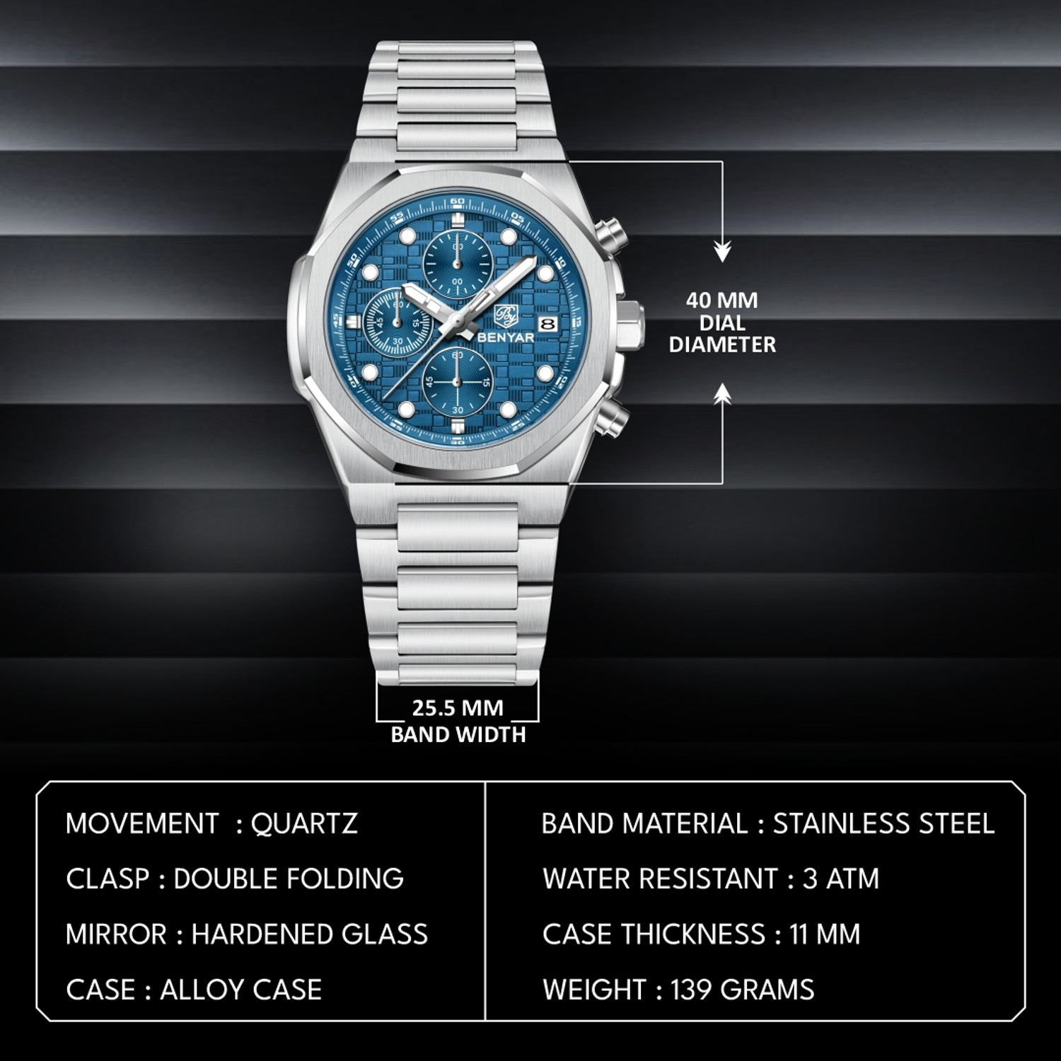 Image of BENYAR Movement Waterproof -Business & Casual Stylish Wristwatch Gift for Men Men's Luxury Chronograph Watch Date Window High-Performance Luminous Analog Watch - For Men