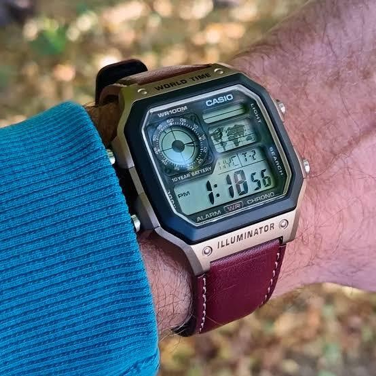 Image of DigiTech World Time Digital Watch Digital Watch Brown Leather Strap Digital Watch - For Men & Women