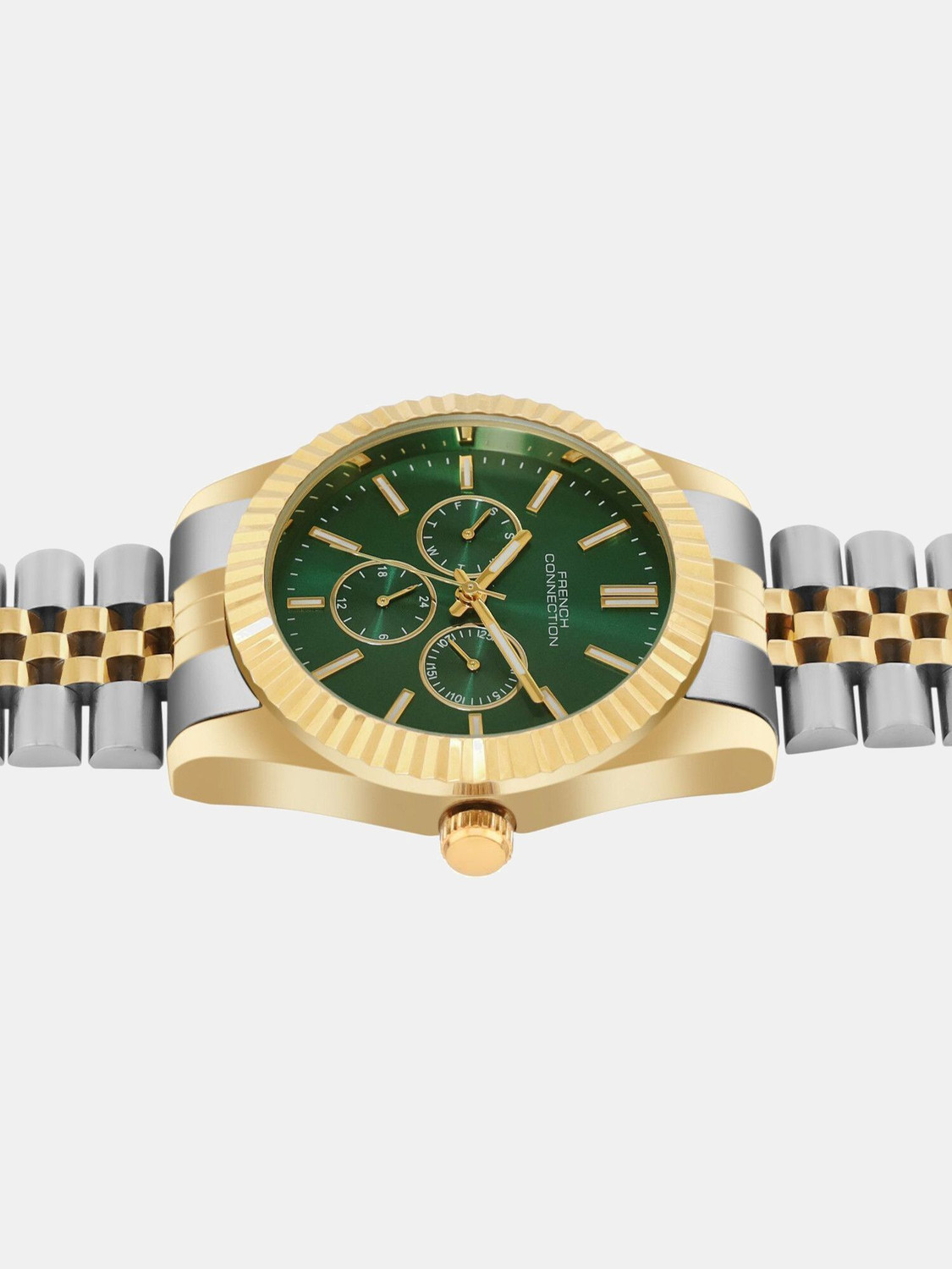 Image of French Connection FUNCTIQ Green Sunray Round Dial | Men's Multifunction Gold Watch Analog Watch - For Men