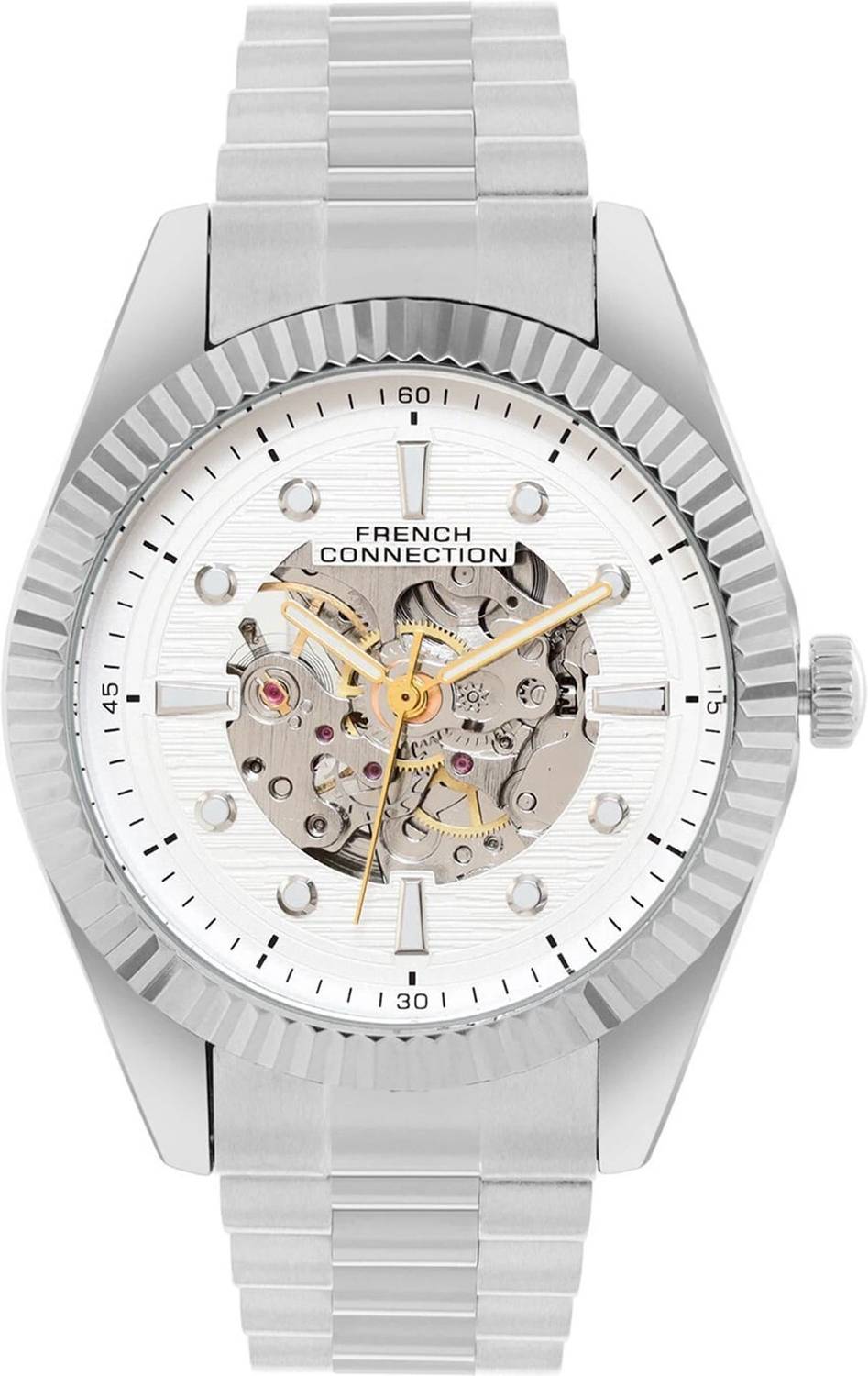 French Connection Men's Silver Textured Automatic Watch - Image 2