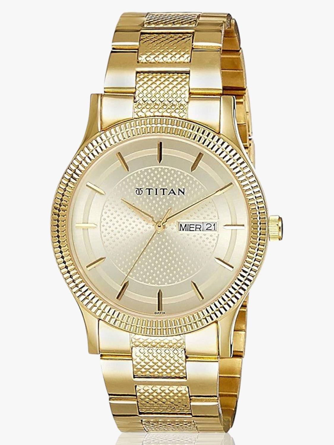 Titan Karishma Champagne Dial Golden Stainless Steel Watch - Image 1