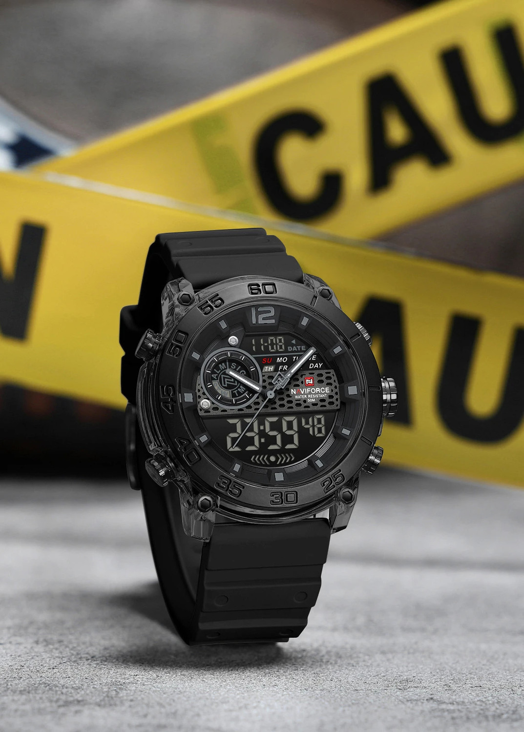 Image of NAVIFORCE Sporty Deep Black Case With Matching Bezel With Comfortable Silicone Strap Analog-Digital Watch - For Men NF6104BGYB