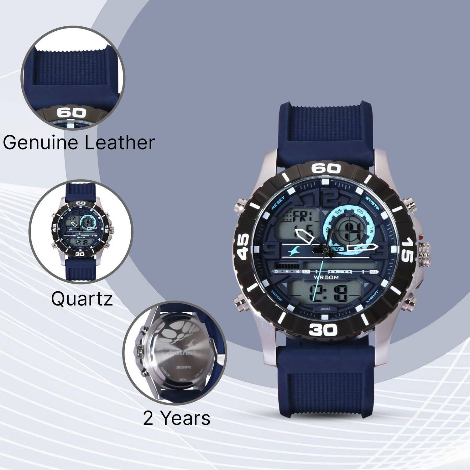 Fastrack NP38035SP02 Grey Dial Blue Silicone Watch - Image 5
