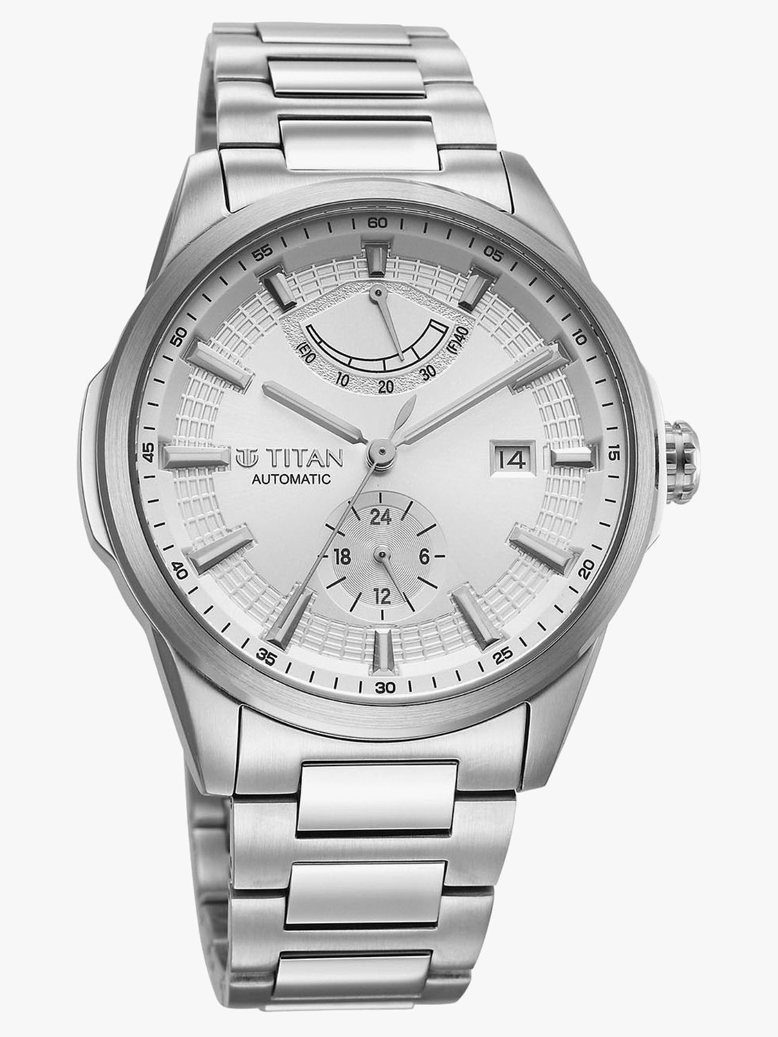 Image of Titan Aion Power Reserve Indicator Aion Concealed Automatic Power Reserve Indicator and White Dial Analog Watch - For Men