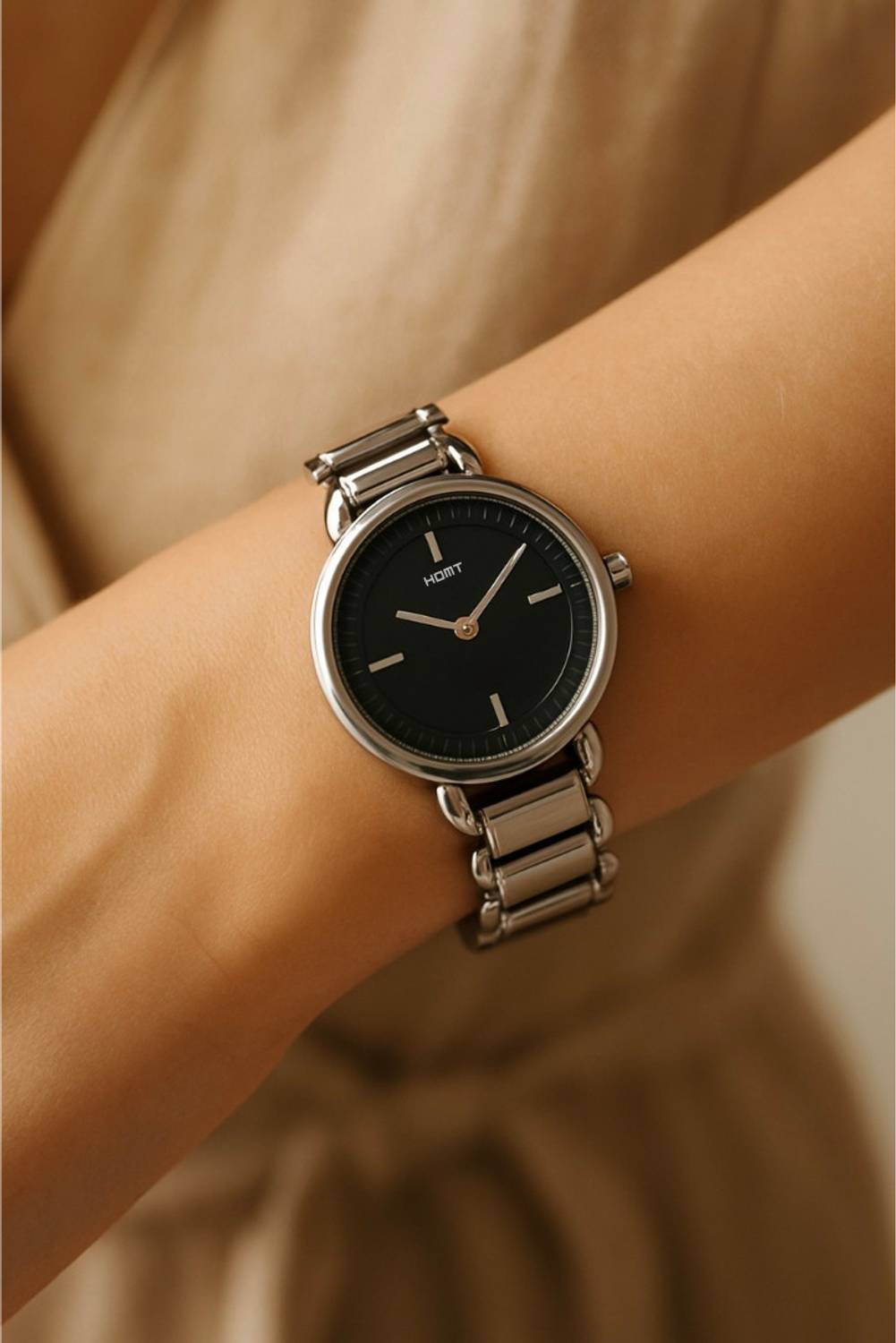 homot Couple’s Stainless Steel Analog Watch Combo - Black Pack of 2 - Image 3