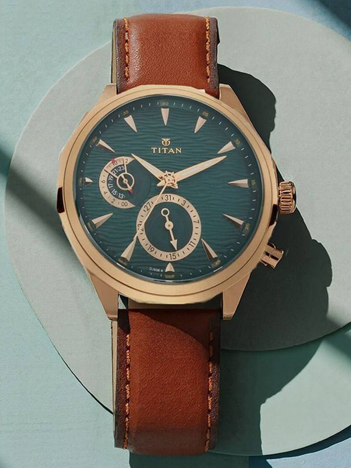 Titan Maritime Green Dial Brown Leather Watch - Image 2