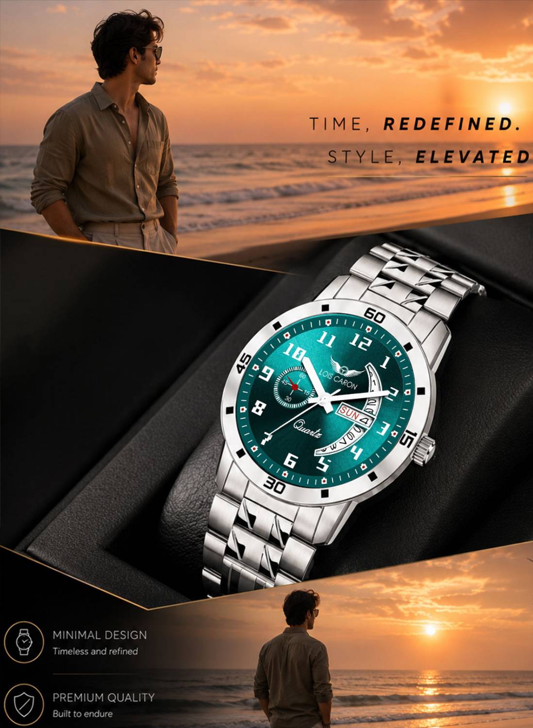 LOIS CARON LCS-8326 Green Dial Men's Watch - Image 5