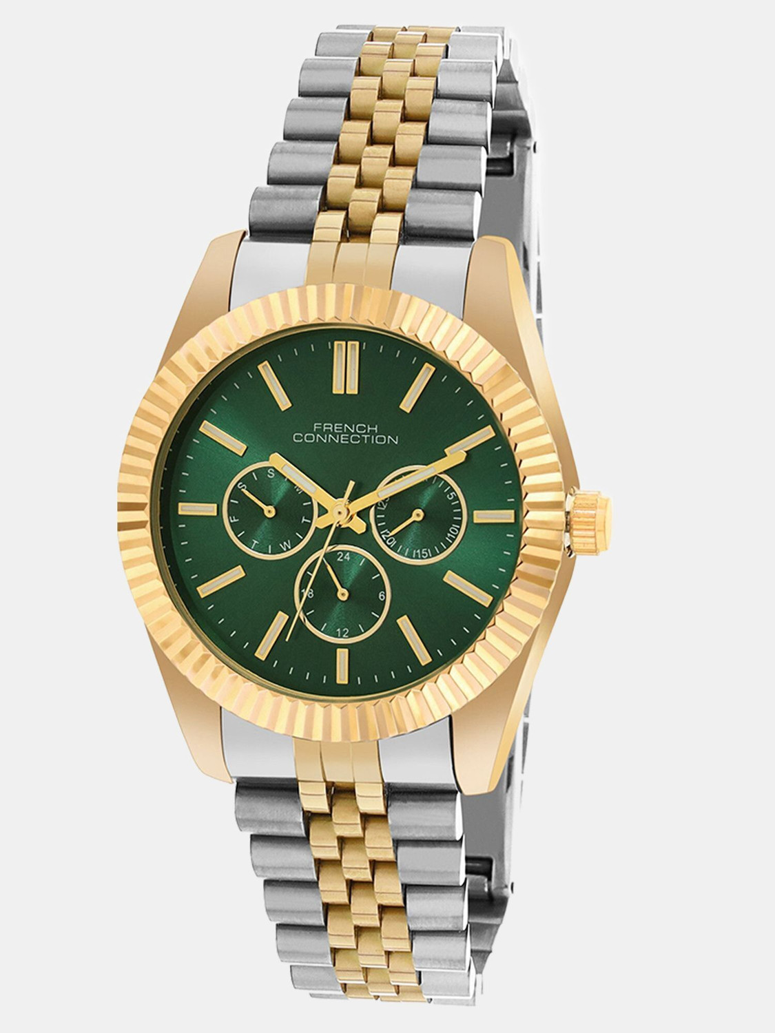 Image of French Connection FUNCTIQ Green Sunray Round Dial | Men's Multifunction Gold Watch Analog Watch - For Men