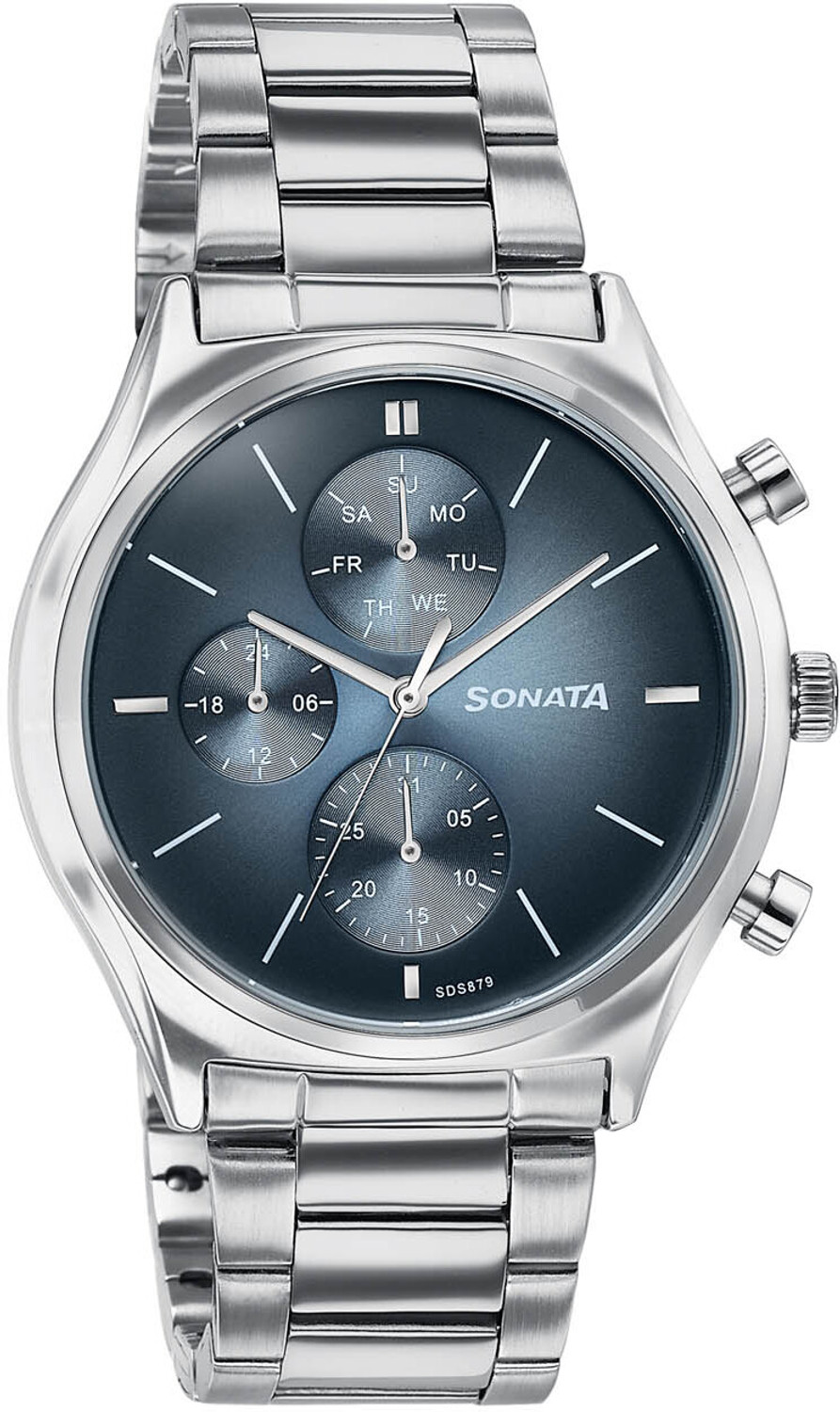 Image of SONATA Festive 2.0 Ph II Sonata Festive 2.0 Quartz Shallow blue Dial Silver Sheet metal Strap Analog Watch - For Men
