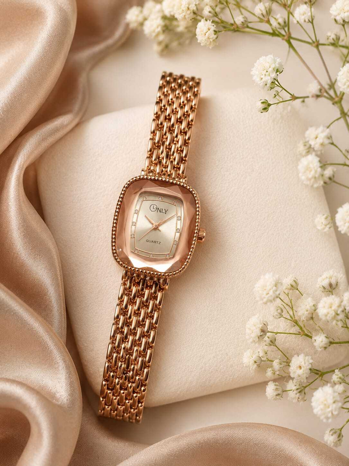 Image of Jinzo Luxury Elegant Square Dial Quartz Watch with Stylish Metal Bracelet Classic Analog Watch - For Women