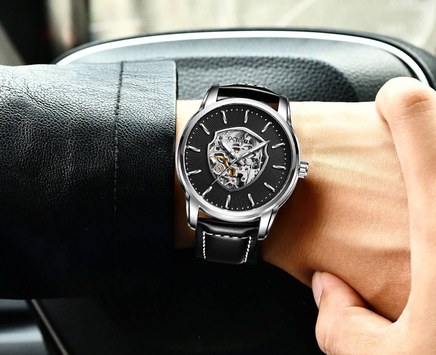 OVERFLY OCHSTIN Men's Black Automatic Skeleton Watch - Image 3