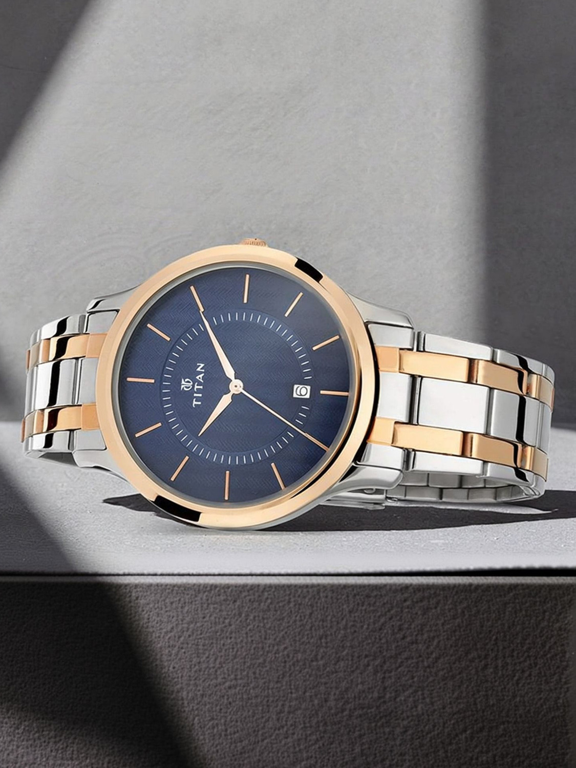 Titan Karishma Blue Dial Silver & Rose Gold Stainless Steel Strap ...