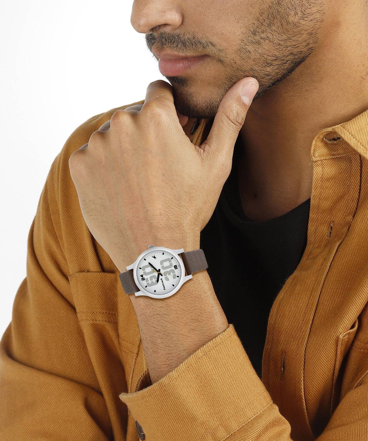 Fastrack 38051SL06 Bold White Dial Brown Leather Watch - Image 5
