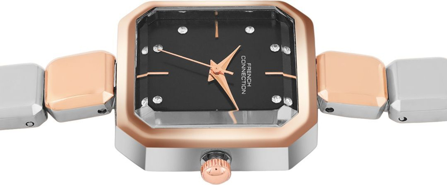 Image of French Connection Rhinestone Black Sunray Dial | Women's Rose Gold Analog Watch Analog Watch - For Women