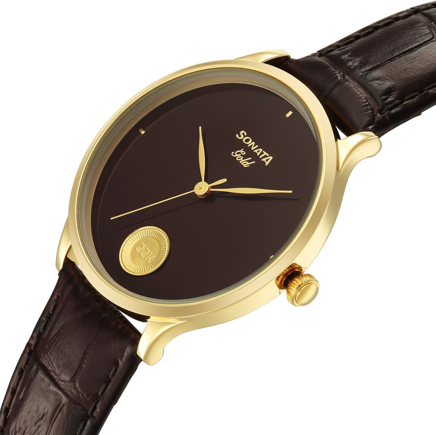Image of SONATA Sonata - Gold AT 2026 Sonata Gold Regal Maroon Dial With 22 Karat Gold Coin on Dial Analog Watch - For Men