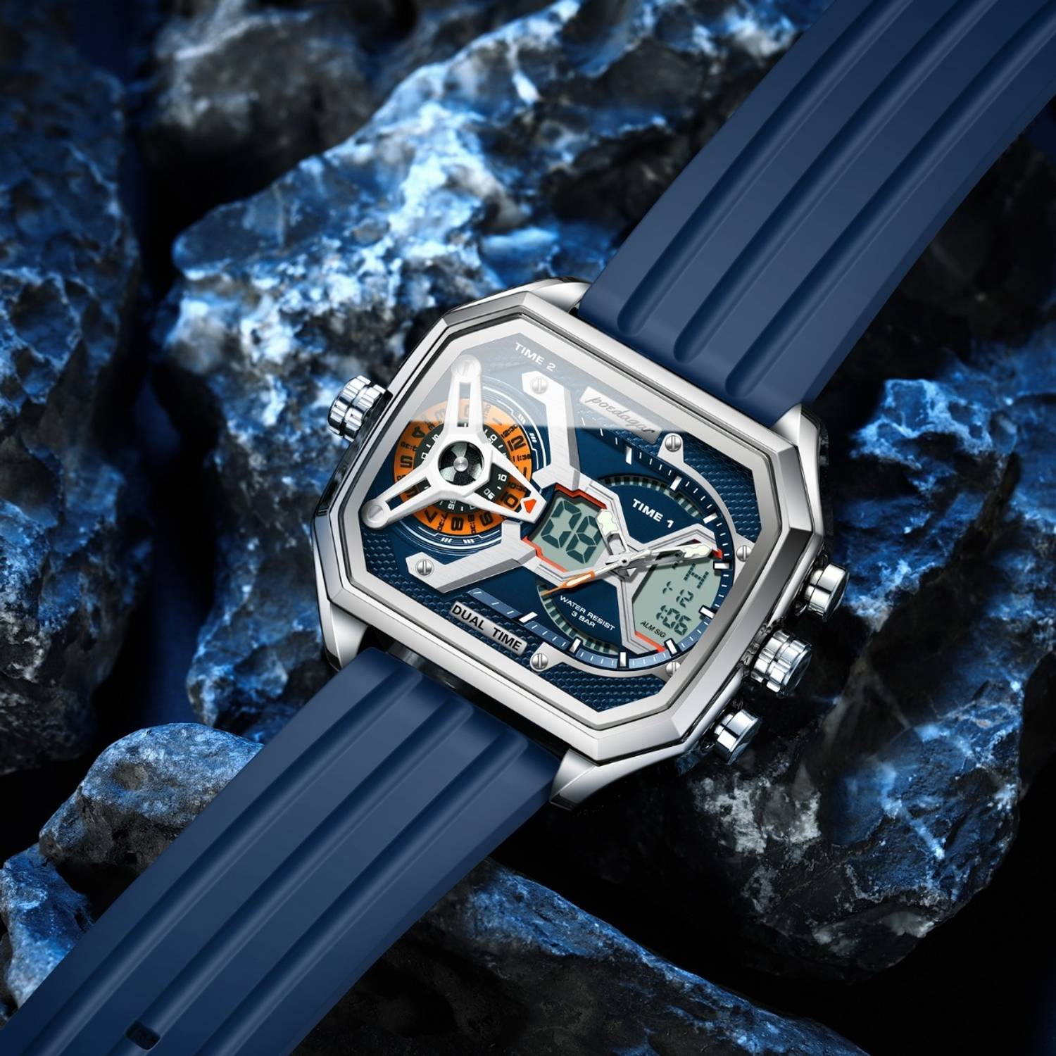 POEDAGAR Mens Dual Time Chronograph Watch - Image 2