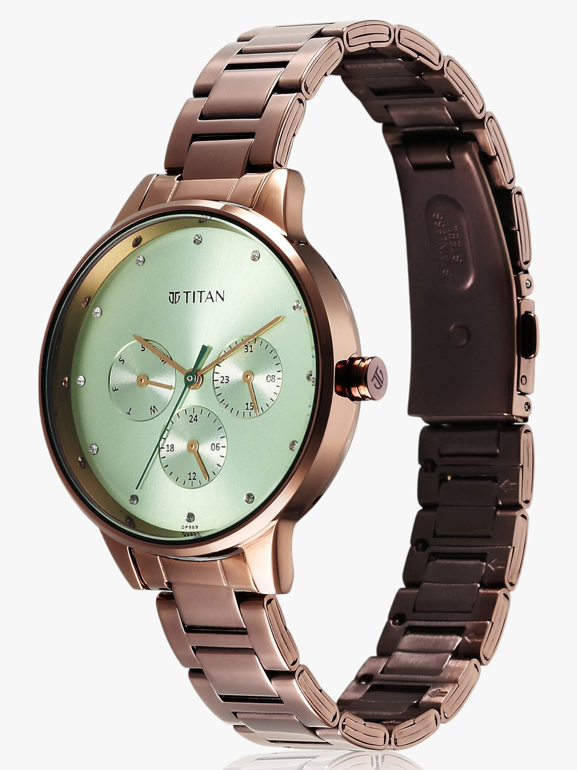 Image of Titan Purple Purple Razzle Dazzle Green Dial Stainless Steel Strap Analog Watch - For Women