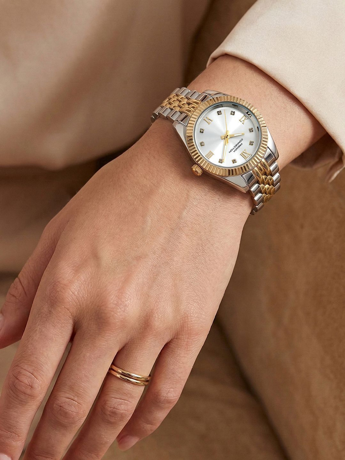 Image of French Connection French Connection Silver Round Quartz Analog Watch - For Women