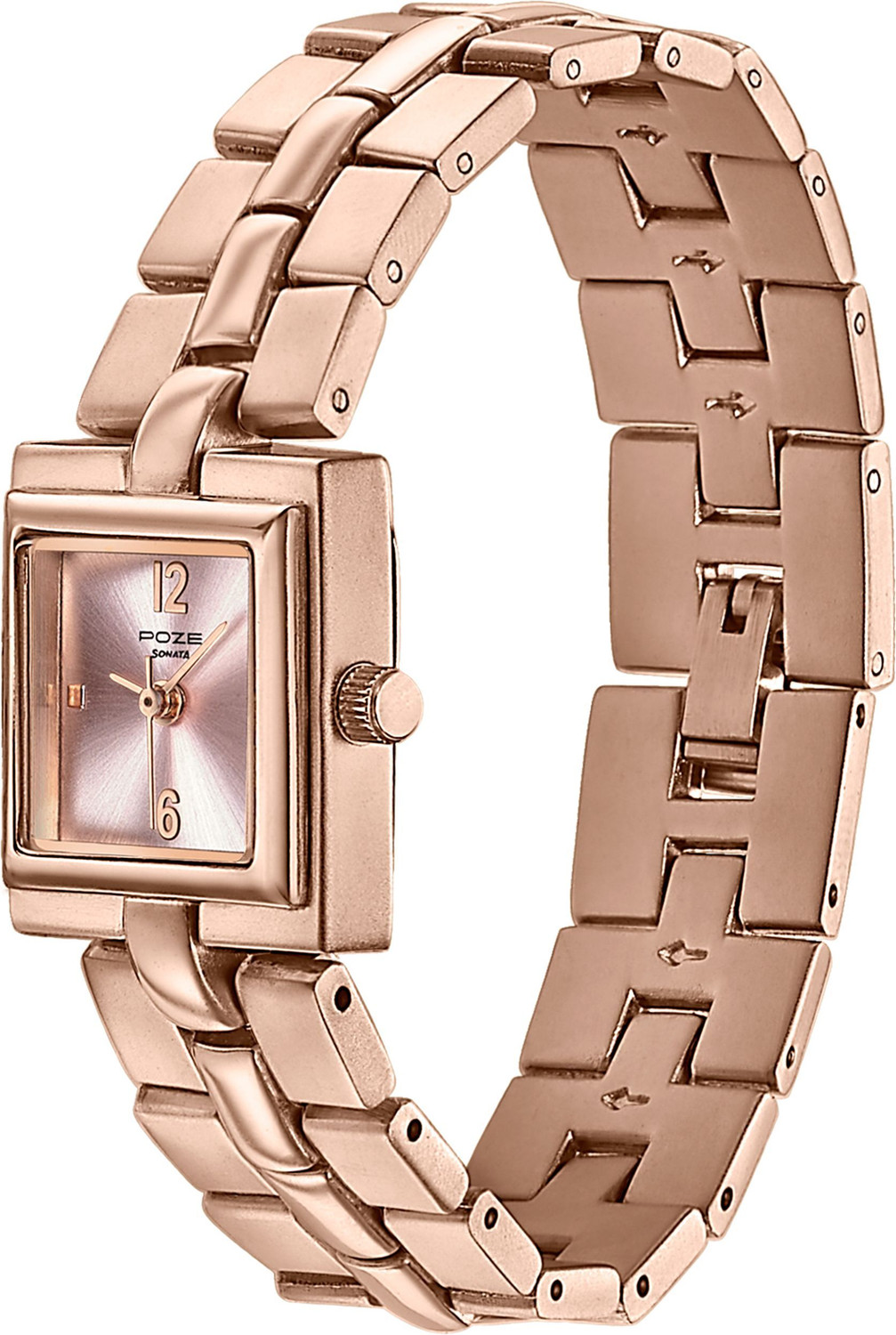 Image of SONATA Poze 8 Sonata Poze 8 Quartz Pink Dial IP Rose Gold Alloy Strap Analog Watch - For Women