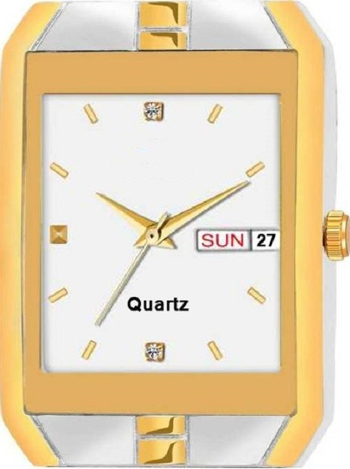 Image of HMT DLX HMTS Day & Date Series Two Tone Plating Golden Metal Wrist Watch Analog Watch - For Men