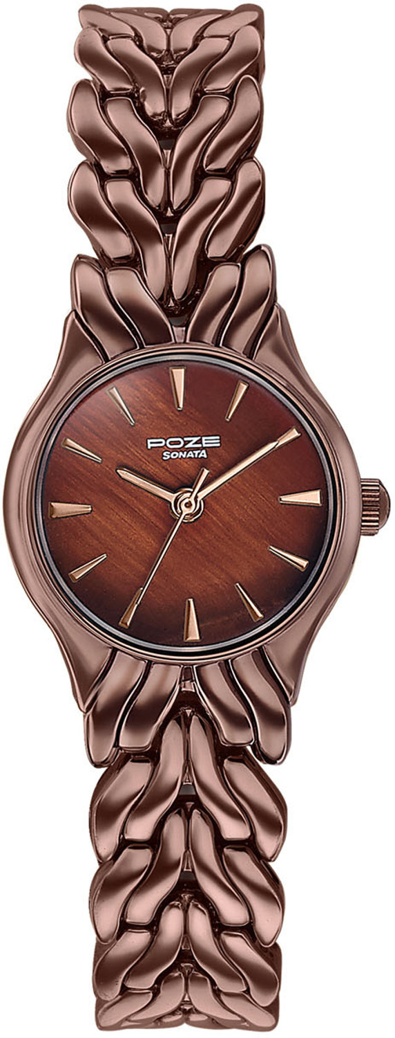 Image of SONATA Poze Drop 9.2 Poze 9 Quartz Brown Dial IP Brown Solid Link Strap Analog Watch - For Women