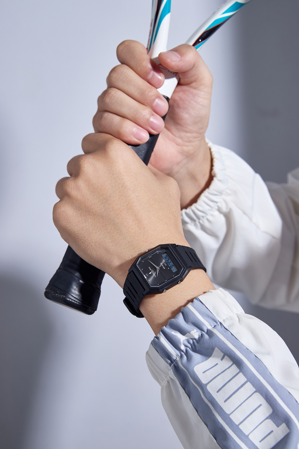 Image of London Fog Black Dial, Octagonal Black Case, Dual Time Display and Black Silicone Strap Analog-Digital Watch - For Men