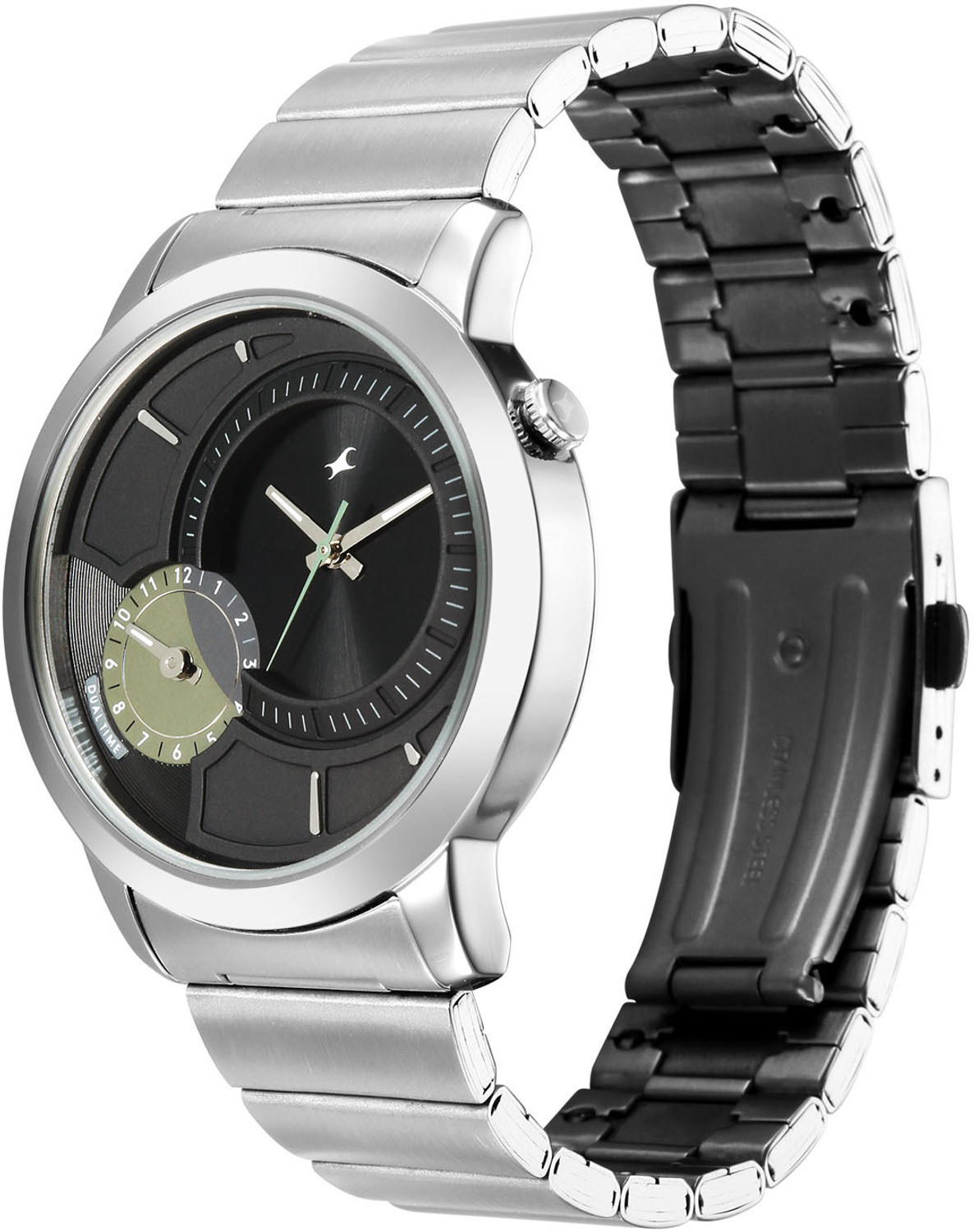 Image of Fastrack Pulse IV Pulse IV Dual Time Black Sunray Dial Silver Stainless Steel Strap Analog Watch - For Men