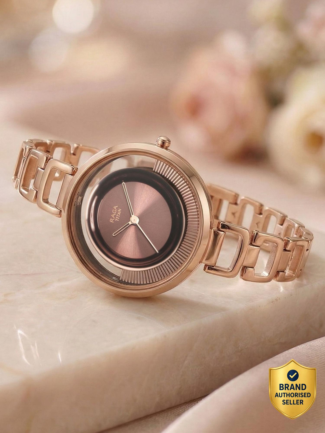 Titan Nq95140Km01-Dm545-Raga Moj Upgrades Titan Raga Moments of Joy Brown Dial Rose Gold MetalStrap Analog Watch  - For Women