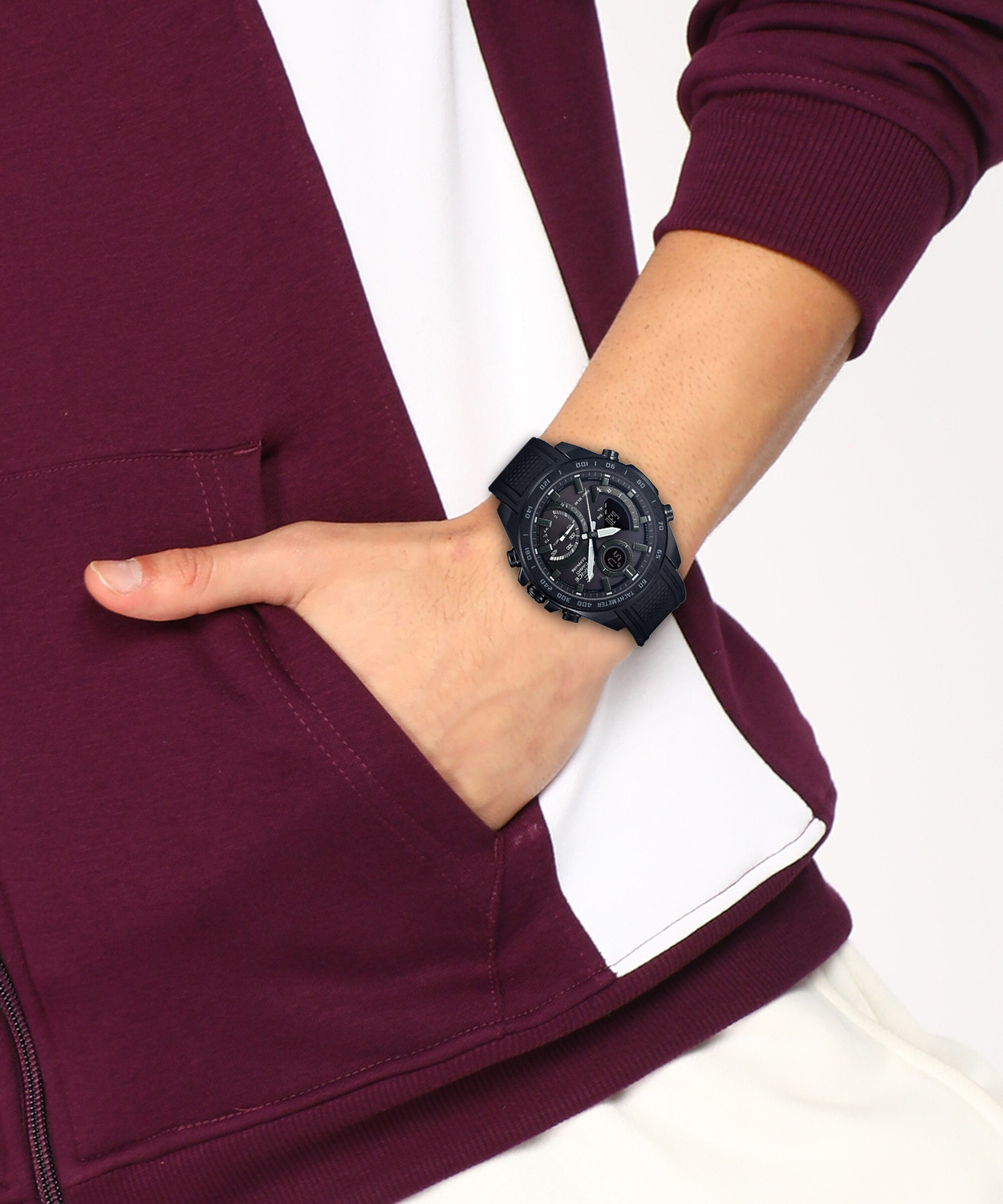 Image of CASIO Edifice Black Dial Black Resin Strap Analog-Digital Watch - For Men