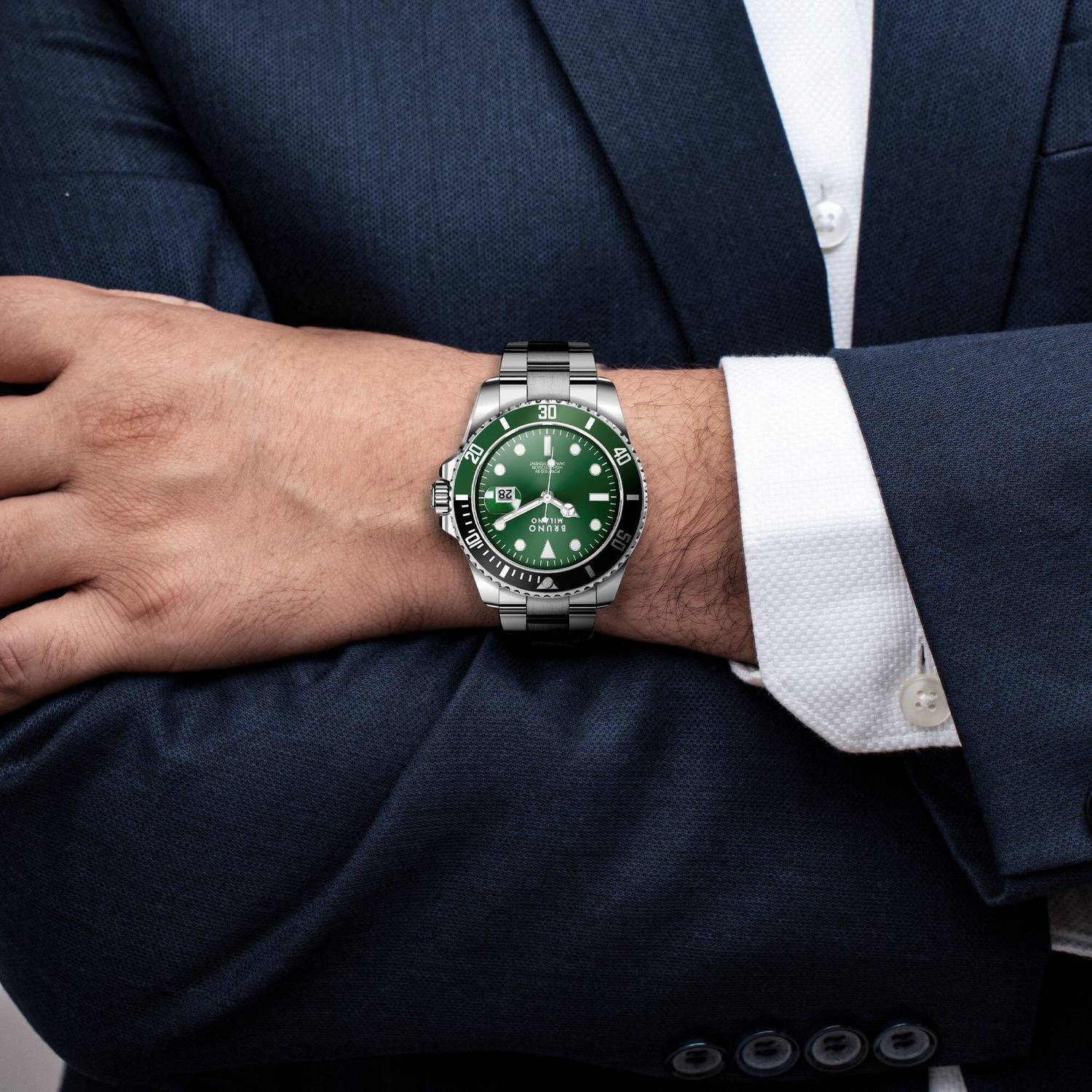 Bruno Milano Luxury Green Black Stainless Steel Analog Watch for Men - Image 3