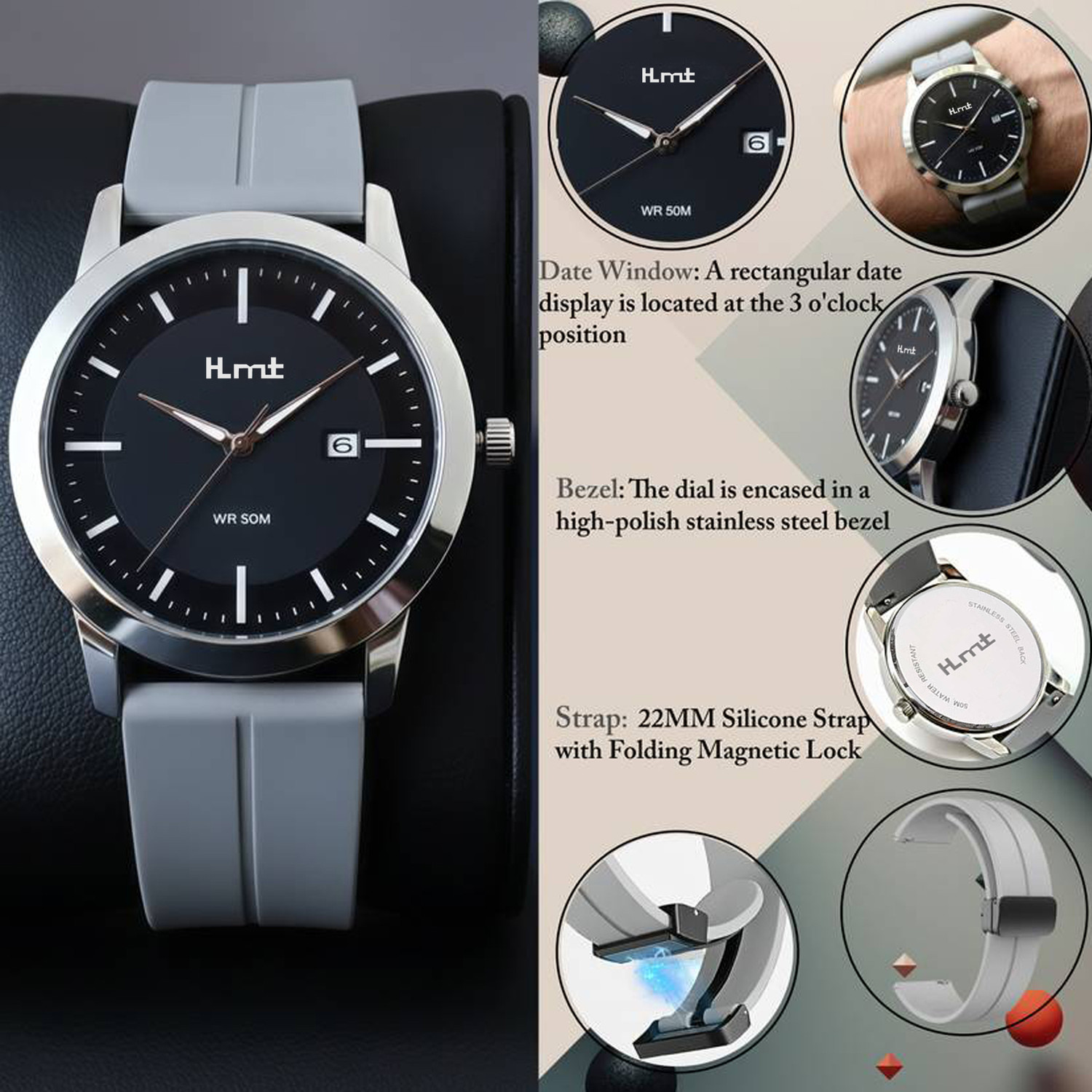 Image of HLMT HM-1584-SL03 Trending Day & Date Functioning for Boys Analog Watch - For Men Analog Watch - For Men