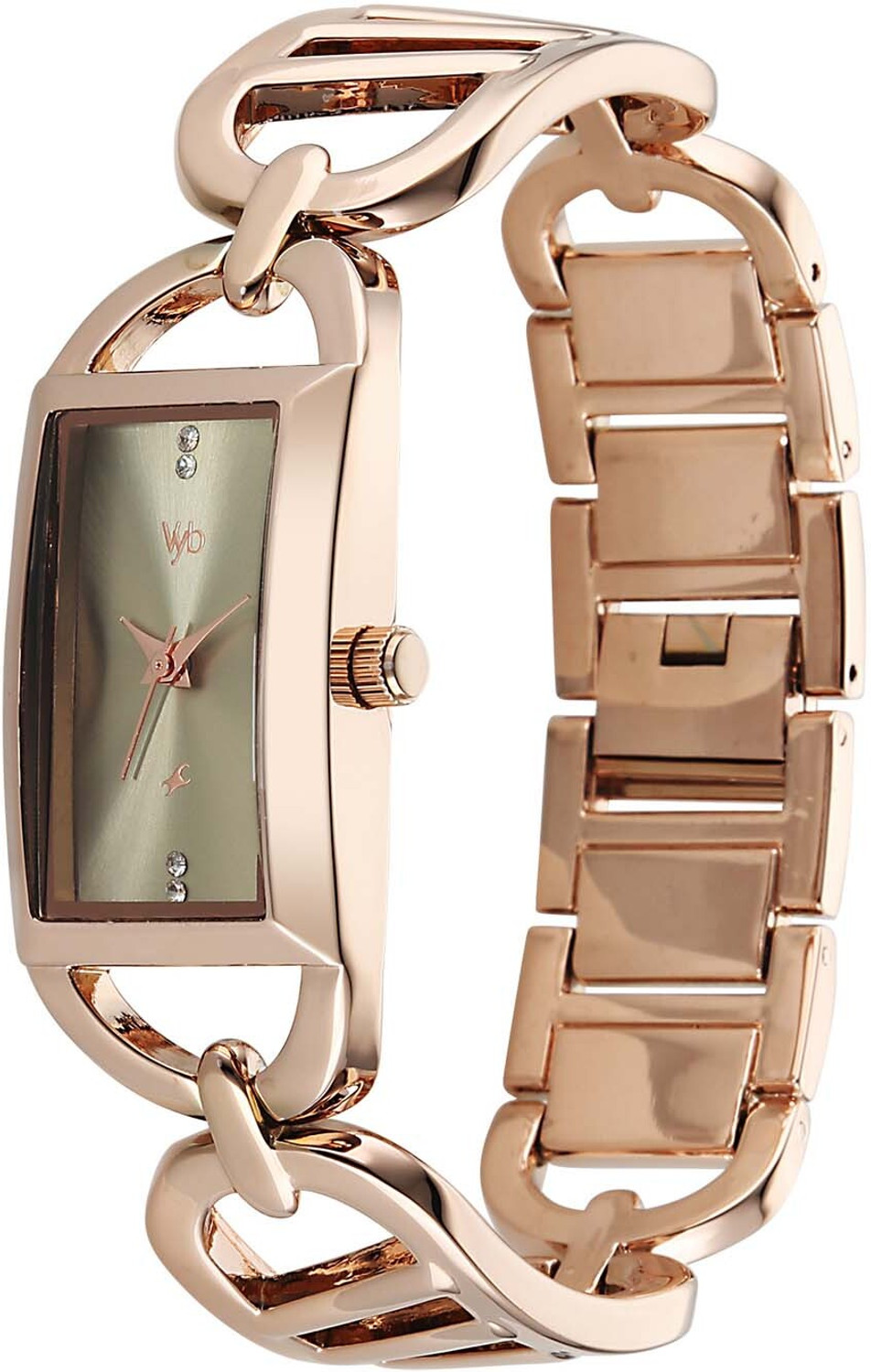 Image of Fastrack Fastrack Vyb Striker Fastrack Vyb Striker Quartz Green Dial Rose Gold Alloy Strap Analog Watch - For Women