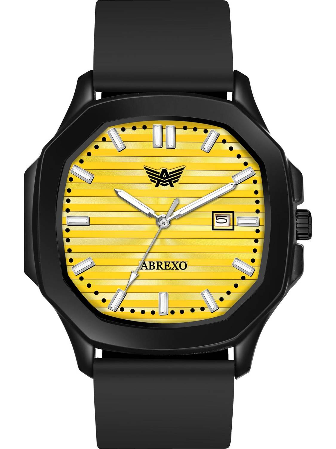 ABREXO Abx6600-YL BK Vintage-Law Date Working Square Yellow Dial Black Premium Silicone Strap Boys Analog Watch - For Men