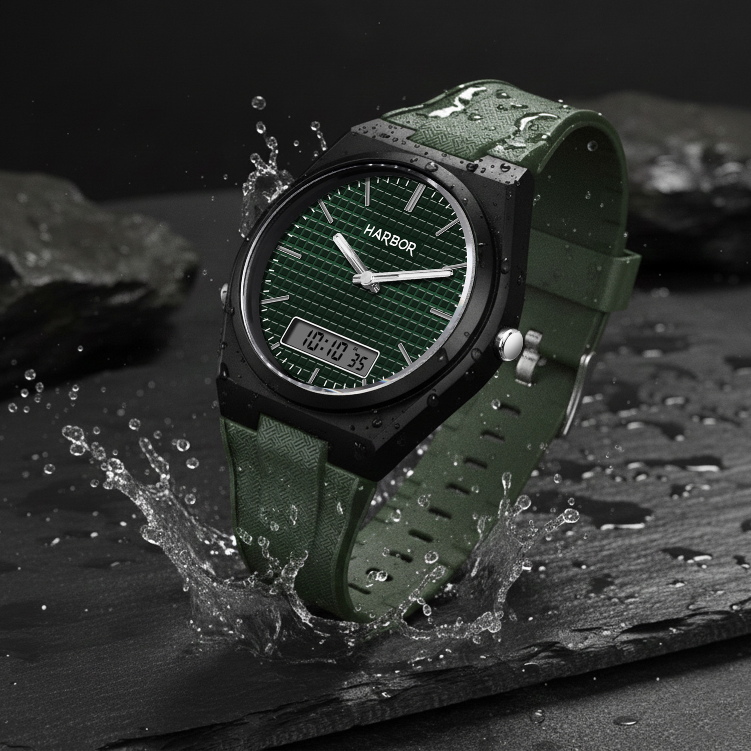 Image of Harbor 9153 Full Green Slim Plastic Body Casual, Office & Party Wear Analog Digital Watch Analog-Digital Watch - For Men