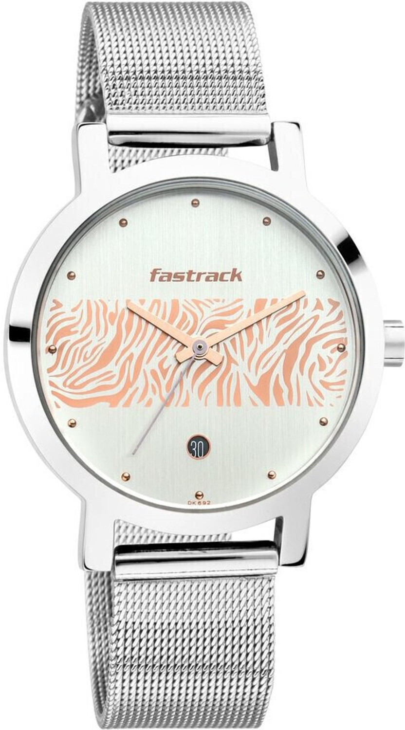 Image of Fastrack Fastrack Silver & Rose Gold Dial Silver Stainless Steel Strap Analog Watch - For Girls