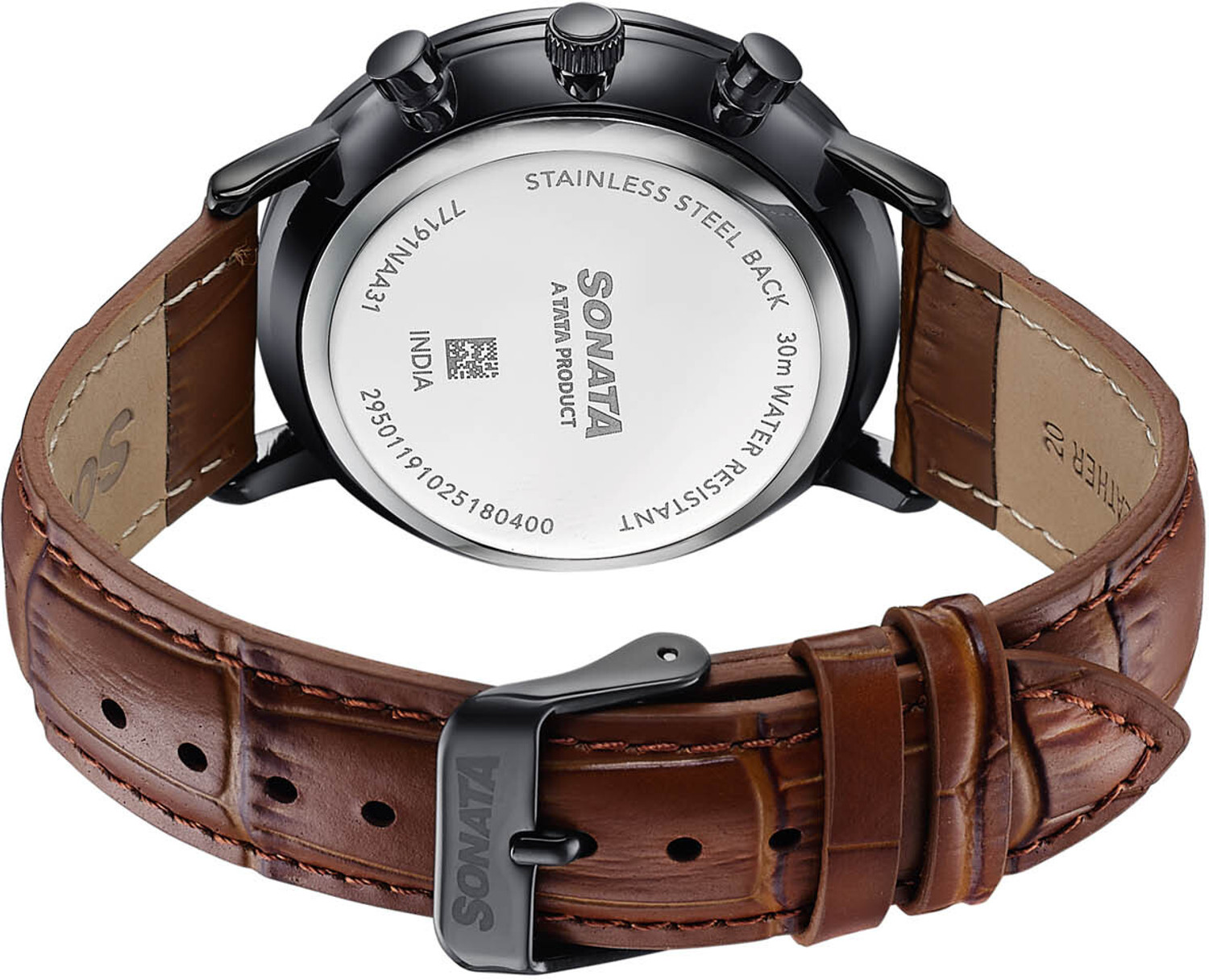 Image of SONATA Festive 2.0 Ph II Sonata Festive 2.0 Quartz Black & gold Dial Brown Leather Strap Analog Watch - For Men