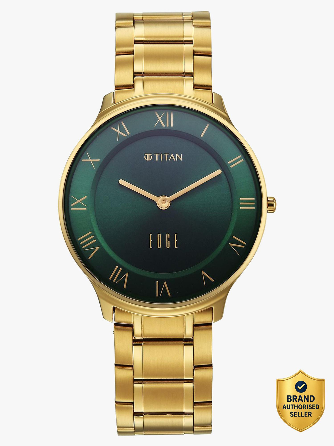 Image of Titan Edge Gleam Edge Gleam Quartz Analog Green Dial Golden Stainless Steel Strap Watch For Men Analog Watch - For Men