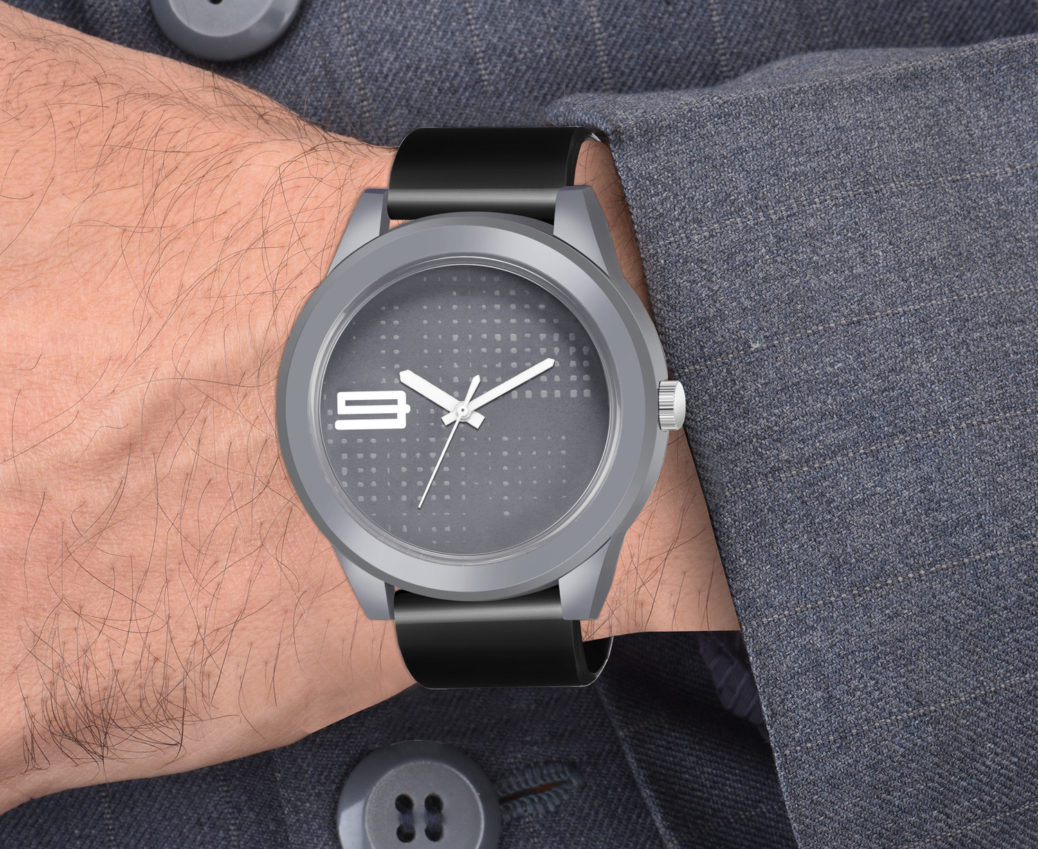 Image of GRIHAM Classic Grey and White with Black Silicone Strap Analog Watch Classic Grey and White with Black Silicone Strap Analog Watch Analog Watch - For Men