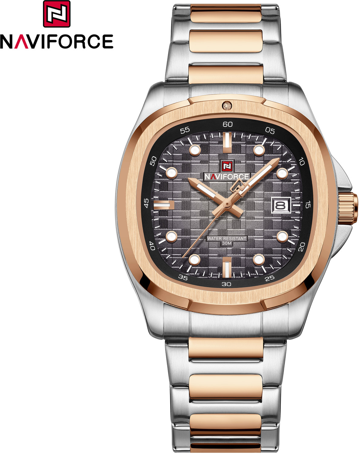 Image of NAVIFORCE NF9240 Square Unique temperament Silver Rosegold bracelet strap with Grey dial Analog Watch - For Men