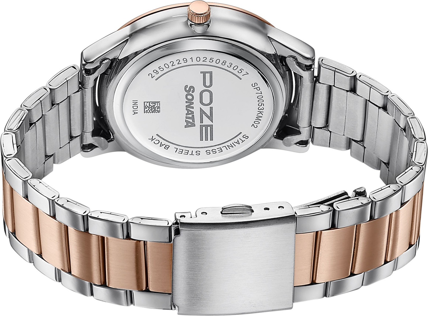 Image of SONATA Poze 8 Sonata Poze 8 Quartz Grey Dial IP Rose Gold Stainless Steel Strap Analog Watch - For Men